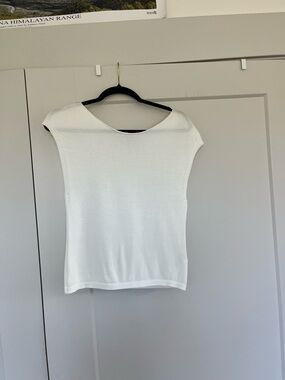 Minimalist White Cap-Sleeve Knit Top